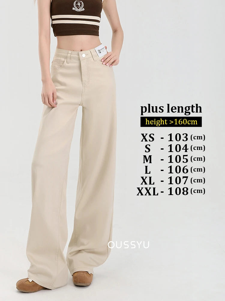 New Summer Soft Lyocell Jeans Women Blue Khaki White High Waist Straight Thin Wide Leg Denim Pants Y2k Loose Female Clothing 2XL