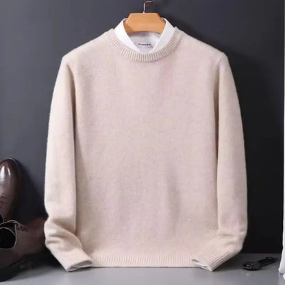 Round neck wool sweater for men, pullover, simple and stylish, loose and oversized, turtleneck, solid color top.