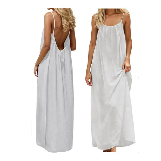 Women's 2026 Summer Ice Silk Crepe Maxi Dress, Solid Color Backless Ruched Spaghetti Strap Casual Long Dress for Beach Vacation