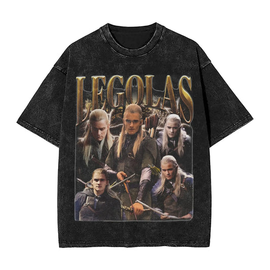Washed T Shirts L-Lords Of The R-Rings Legolas Hip Hop Fashion T-Shirt Oversize  Streetwear Cotton Tops Tees for Men Women