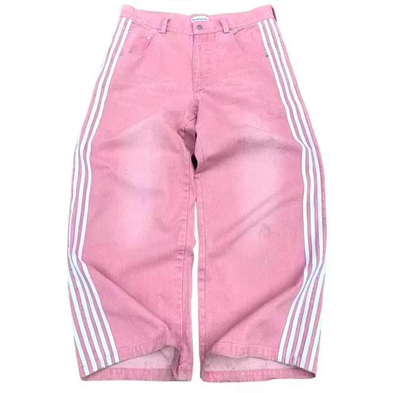 Vinatge Popular Casual Wild Letter Embroidered Baggy Jeans Women Y2K Gothic High Waist Straight Wide Leg Trousers