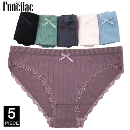 Sexy Panties for Women Cotton Soft Female Underwear Lace Briefs set Ladies Striped Bikini Intimates Lingerie 5 pcs/lot
