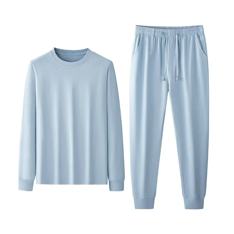 Men's Solid Color Pajama Set Soft Cotton Loose Fit Street Ready Comfortable Loungewear Pajamas