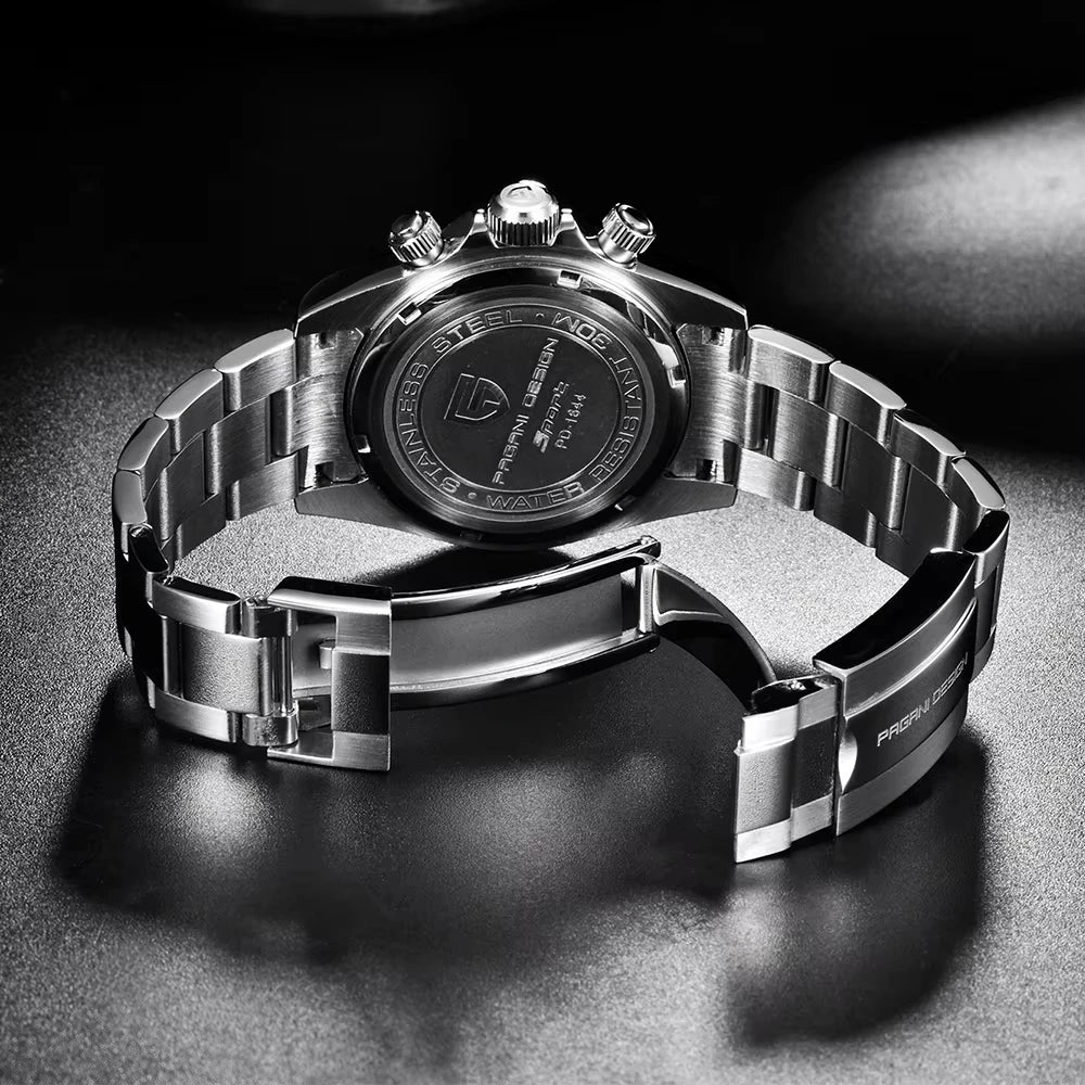 PAGANI DESIGN PD1644 Men's VK63 Quartz Chronograph Watch Sapphire Glass Stainless Steel 100M Waterproof Sport Wristwatch