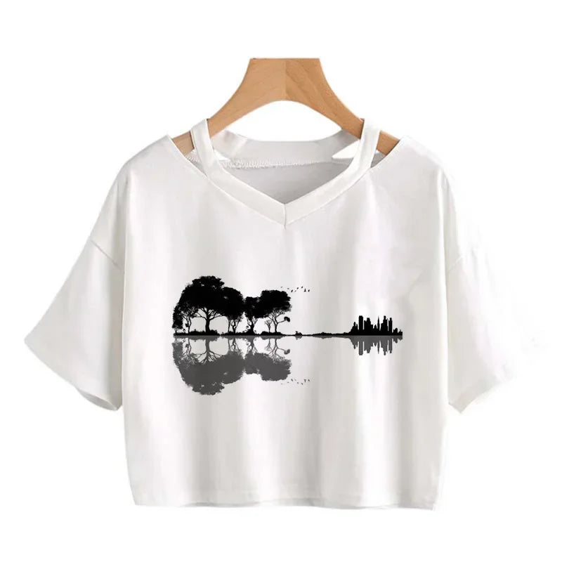 2000s Y2k Print Women Tee Shirt Harajuku Gothic Cropped Mange Tshirt Funny Graphic T-shirt Korean Style Casual Crop Tops Female