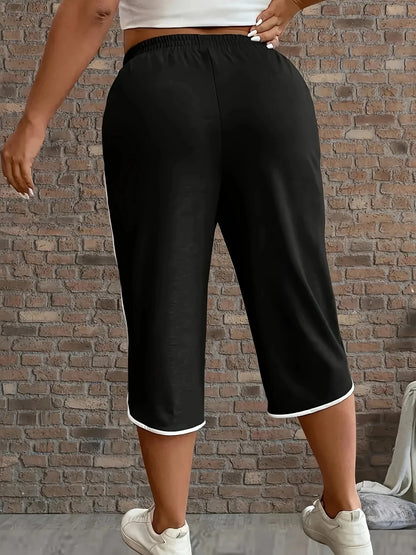 Plus size women's contrasting comfortable stretch cropped pants