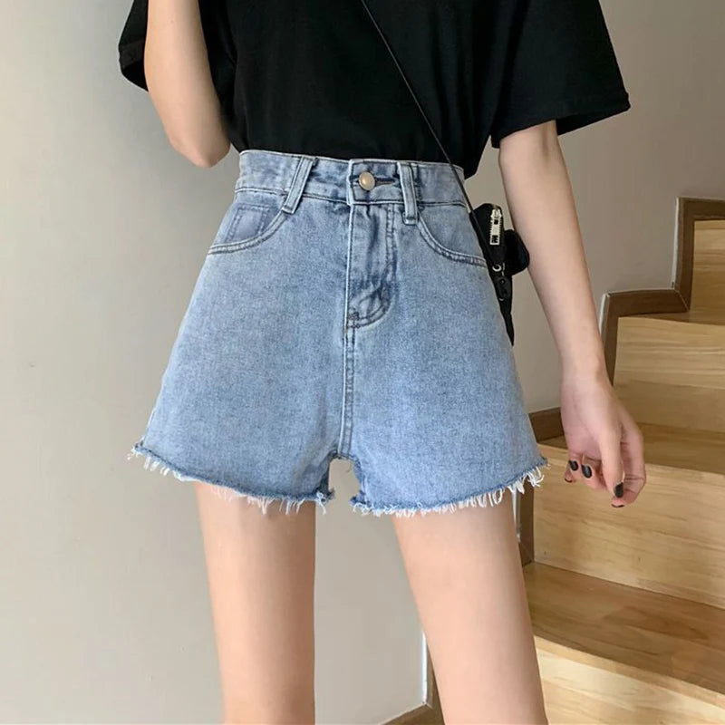Summer Hot Sale Girls Classic Designer Solid Jeans Lady Fashion High Waist Denim Shorts Female Chic Ripped Short Pants