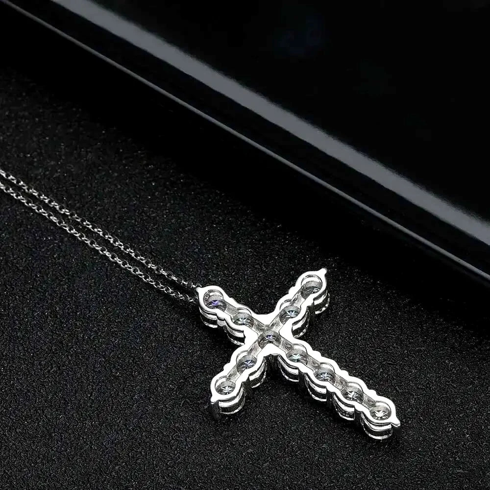 Full Moissanite Cross Pendant Original Sterg Sliver Chain Plated White Gold Fine Necklace For Women Jewelry