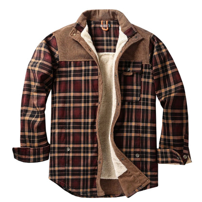 EU Men's Flannel Shirt Jacket Men Warm Fleece Lined Plaid Long Sleeve Coat Cotton Outdoor Men Winter Jacket