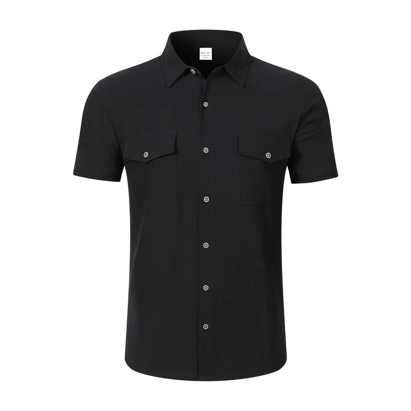2026 Men's Short Sleeve Linen Blend Shirt Solid Color Loose Casual Tops royal pop swatch devocional café com deus pai Style