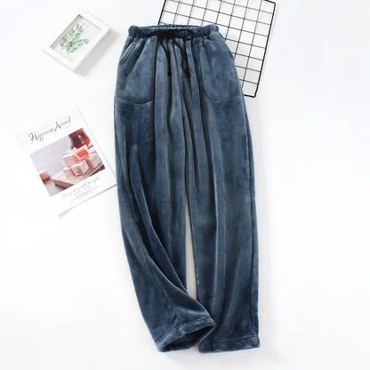 Autumn and Winter Thickened Flannel Pajama Bottoms Pants Men's Thickened Coral Fleece Loose Large Size Warm Homewear Pants