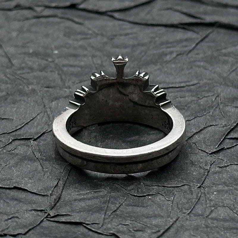 S925 Sterling Silver Vintage Crown Ring, American High-end Vintage Couple Gift, Classic Style