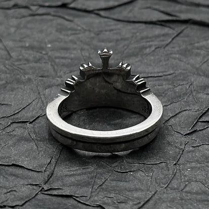 S925 Sterling Silver Vintage Crown Ring, American High-end Vintage Couple Gift, Classic Style