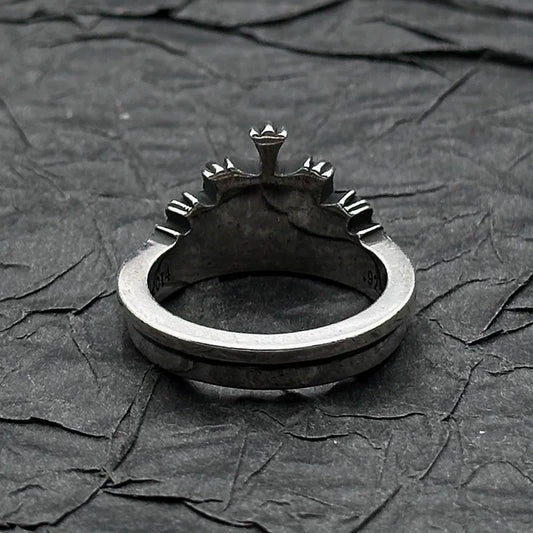 S925 Sterling Silver Vintage Crown Ring, American High-end Vintage Couple Gift, Classic Style