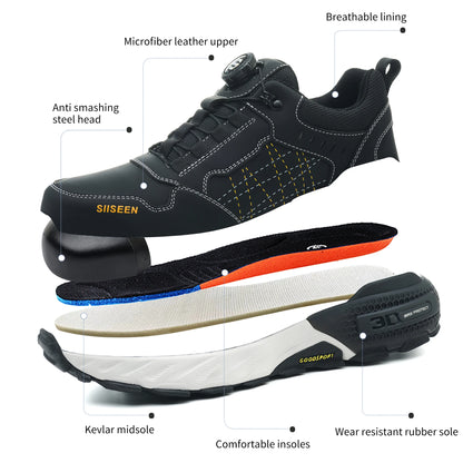 NEW Work Safety Shoes for Men Steel Toe Cap 4.0 KEVLAR Rotating Button Work Sneakers Anti-smash Puncture-Proof Shoes Work Boots