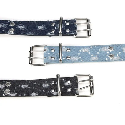 Hollow Star Buckle Denim Waistband Y2K Punk Hip Hop Style Unisex Streetwear Belt Fashion Waist Accessory For Daily Matching & Trendy Gifts