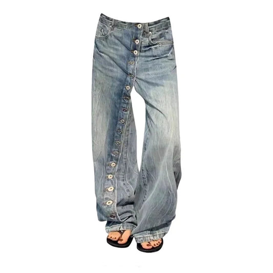 YIBASHU Women Blue Y2k Baggy Wide Jeans Grunge Jean Pants Vintage Harajuku Oversize Boyfriend Denim Trousers Alternative Clothes