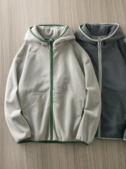 DUKEEN Men's Double-Sided Fleece Hoodie Autumn and Winter Warm Windbreaks 7A Antimicrobial Zipper Jackets for Men