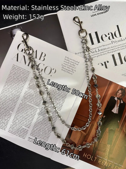 Original DIY Vajra Dice Double-Layer Silvery Chain Pants Fashionable Men And Women Luxury Accessories Y2K Style Punk Hip-Hop