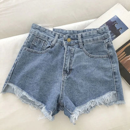 New Summer Women High Wiast Raw Hem Denim Shorts Soild White Black Blue Korean Wide Leg Pants Mon Shorts DURIKIES