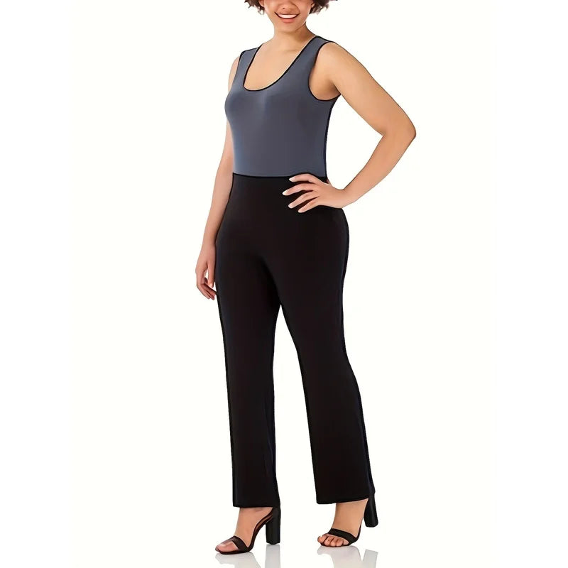 2026 Women's Plus Size Elastic Waist Straight Pants Slim Look