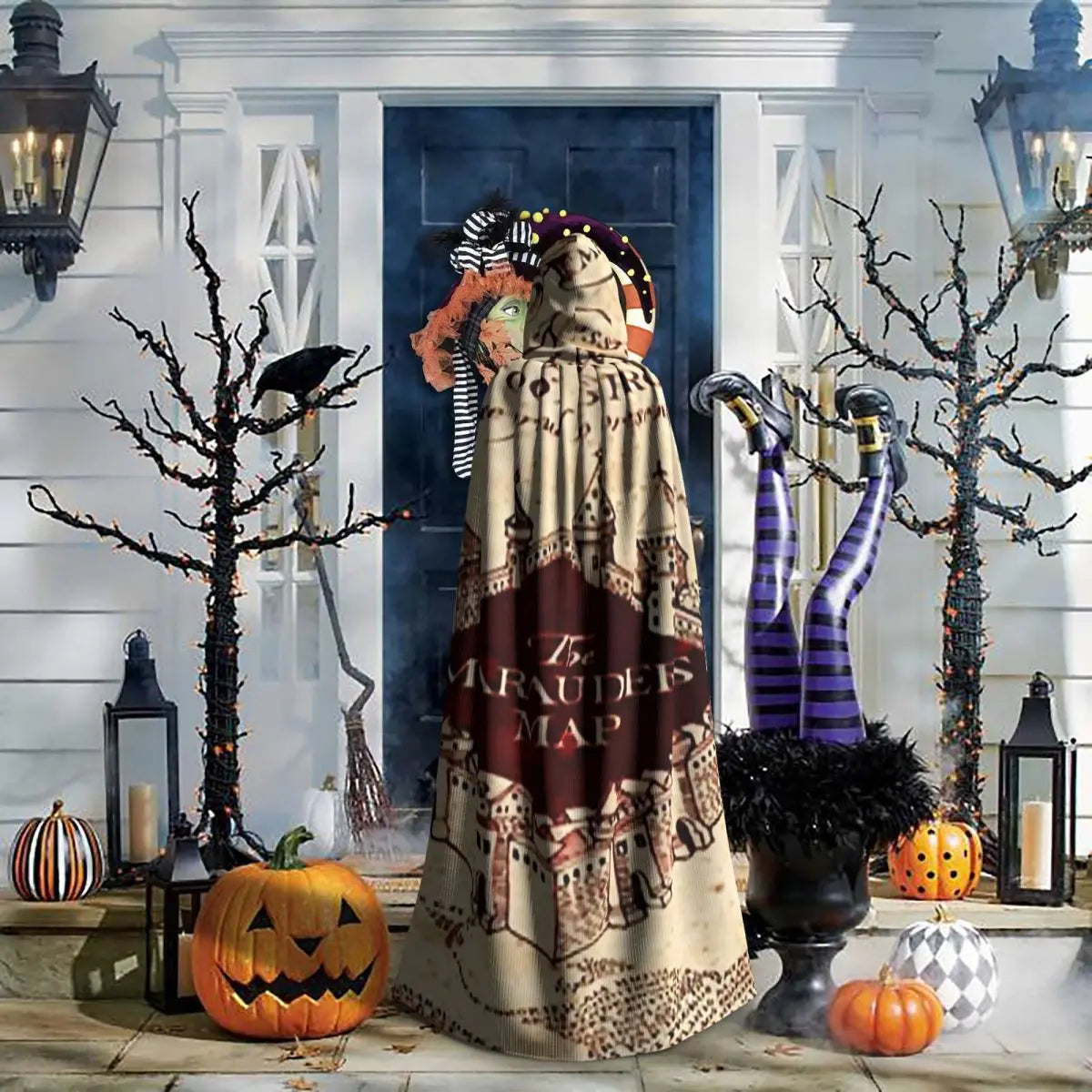Marauders Magic Map Long Hooded Cloak Witch Medieval Costume Cosplay Cape HalloweenParty Adult Unisex
