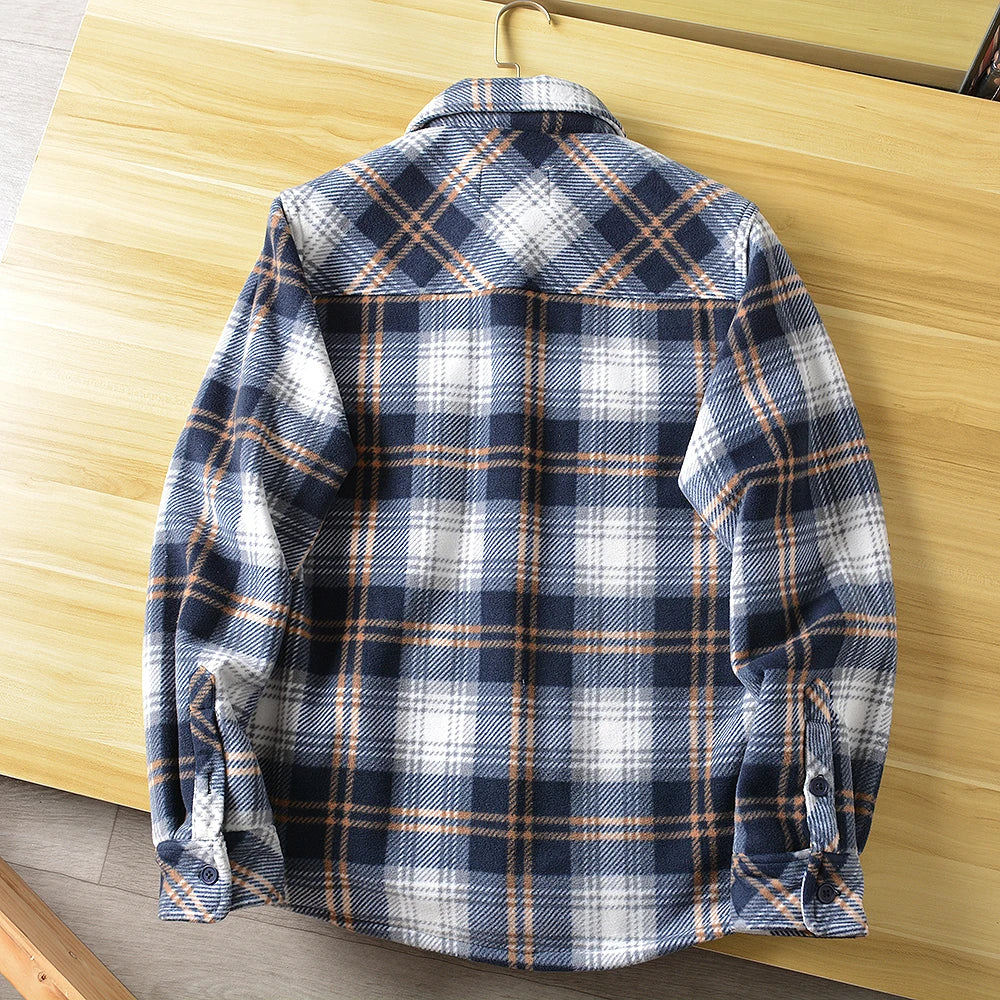 Americans Style Men's Winter Sherpa Fleece Lined Flannel Shirt Jacket Workwear Warm Button Up Plaid Shirt Jacket Male Clothing