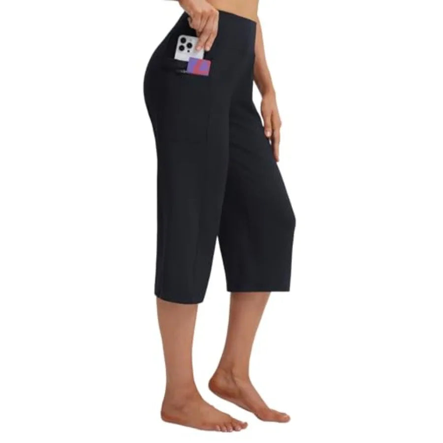 baleaf Capris for Women with Pockets Yoga Capri Pants High Waist Straight Leg for Casual Summer Pant