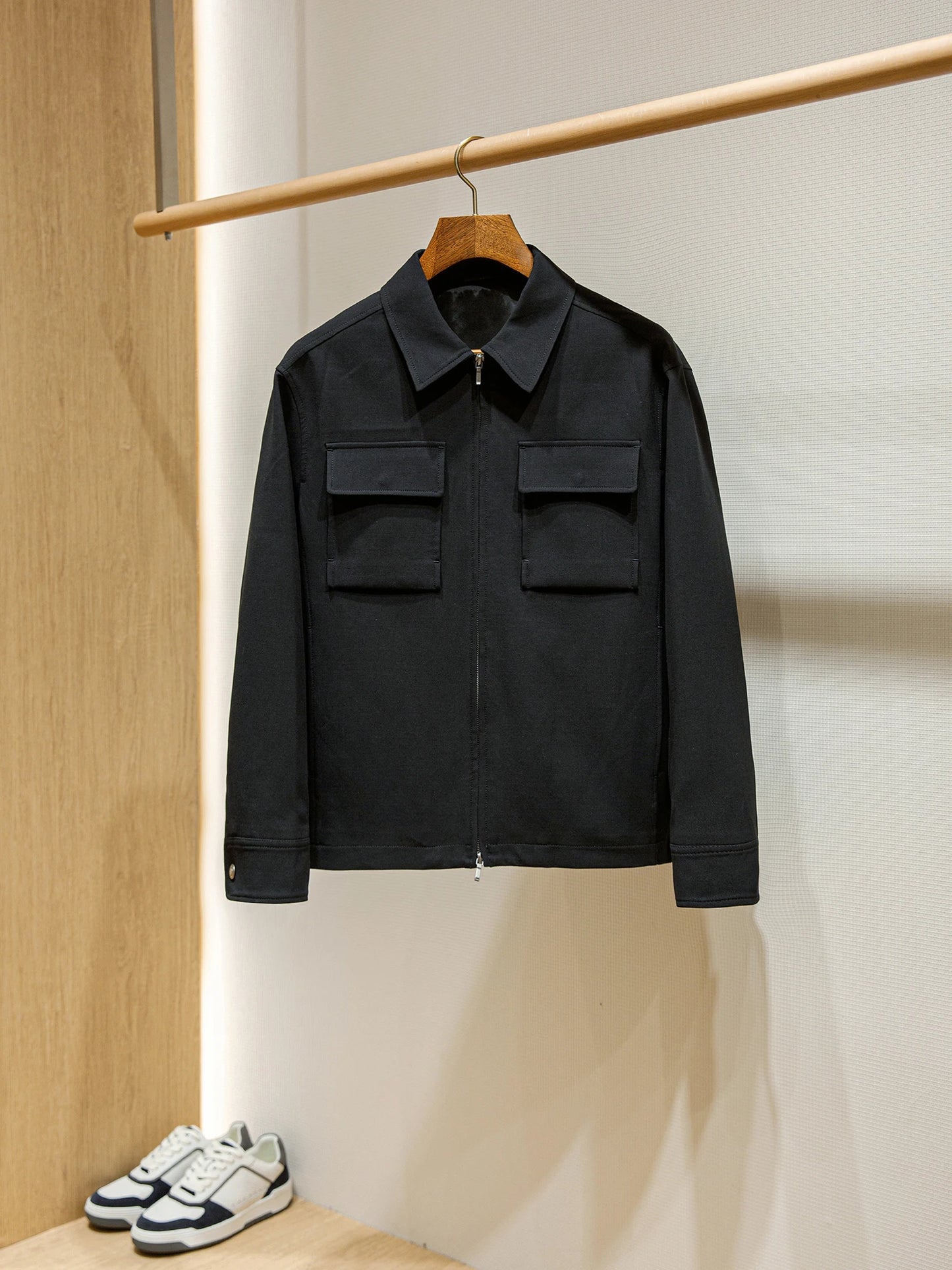 Italian Style Flannel Wool Blend Fabric LP Spring Men's Business Casual Collar Jacket Coat Thin Long Sleeve Standard Fit