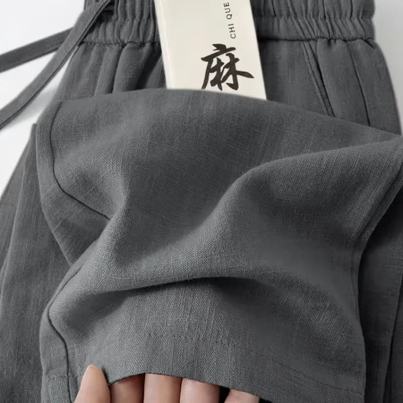 New Straight Casual Cotton Linen Pants Men Wide Leg Lightweight Baggy Cotton Sweatpants Male Sport Jogger Straight Work Trousers