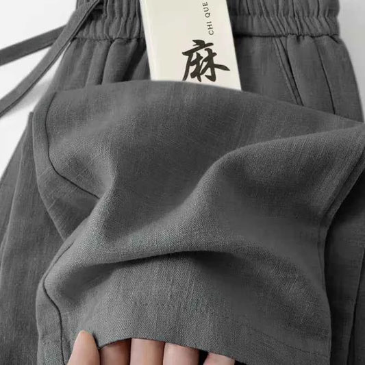 New Straight Casual Cotton Linen Pants Men Wide Leg Lightweight Baggy Cotton Sweatpants Male Sport Jogger Straight Work Trousers