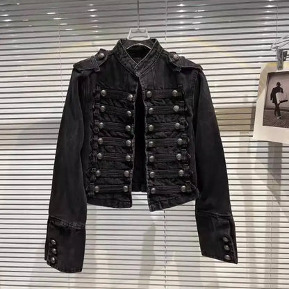 2026 Autumn New Fashion Metal Buckle Design Shoulder Strap Denim Short Jacket For Women High Street Coat Female