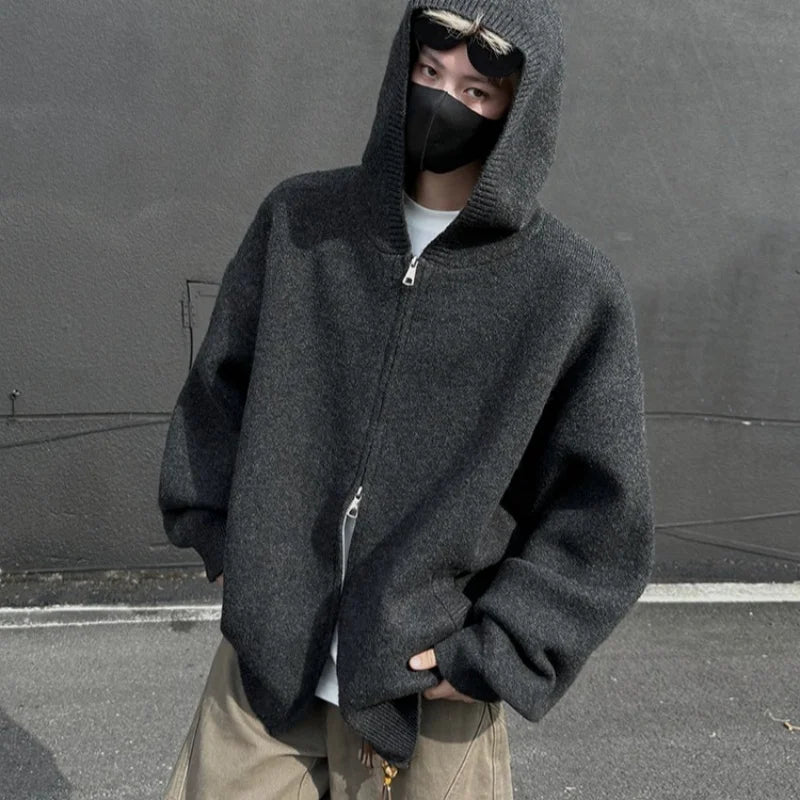 Pull-over zippered hooded sweater men's versatile knitwear jacket autumn and winter cardigan for men