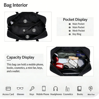 Nylon Tote Bag Bowler Bag Women Shoulder Purse with Keychain Clip, Lightweight Zipper Handbag Daily Work Travel Gym Gift for Mum