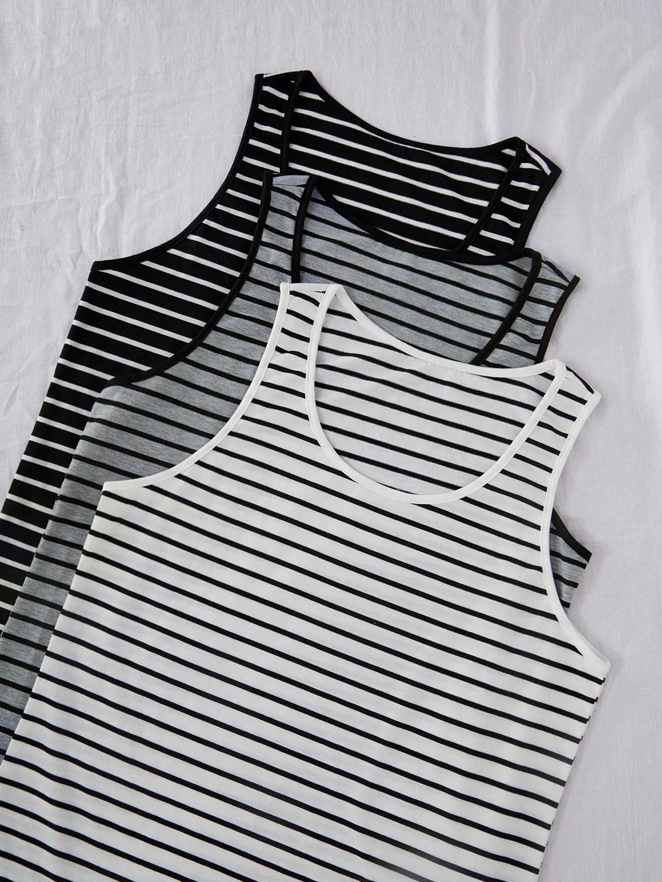 3pcs Men's Striped Sleeveless Tank Top Summer Casual Vest Set