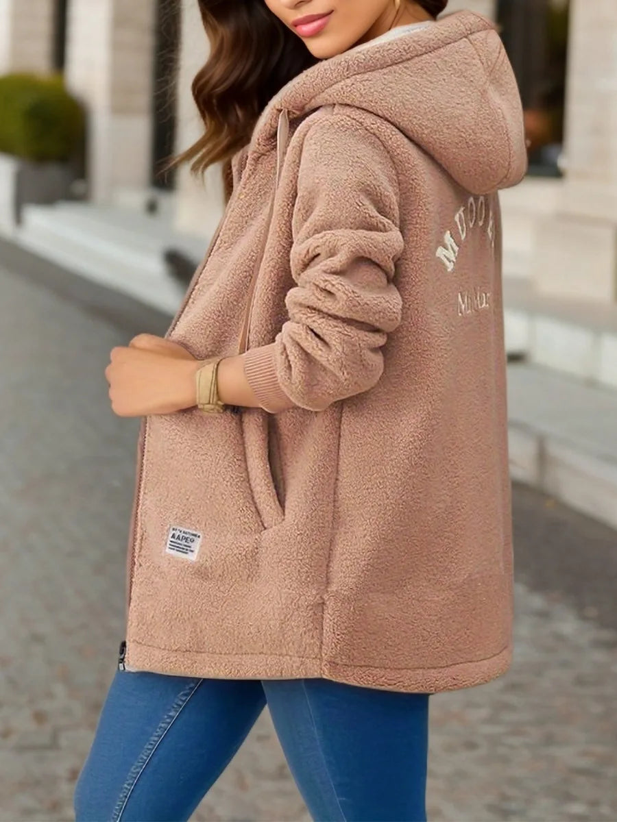 Women's Hooded Top  Winter Coat Thickened Fleece-lined Sweatshirt Cardigan Winter