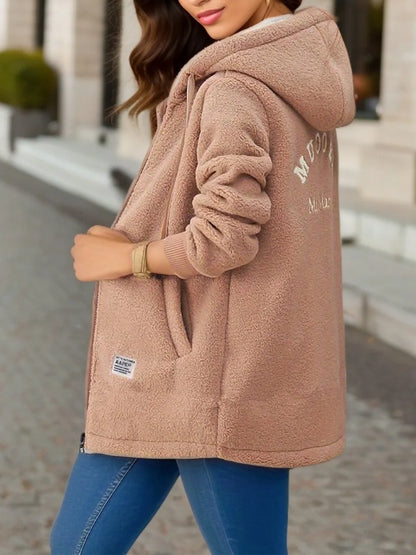 Women's Hooded Top  Winter Coat Thickened Fleece-lined Sweatshirt Cardigan Winter