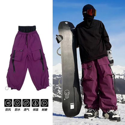 Multi-pocket Waterproof Sports Ski Pants Men's and Women's Violet American Heavy Industry Snow Wear Pants Trend