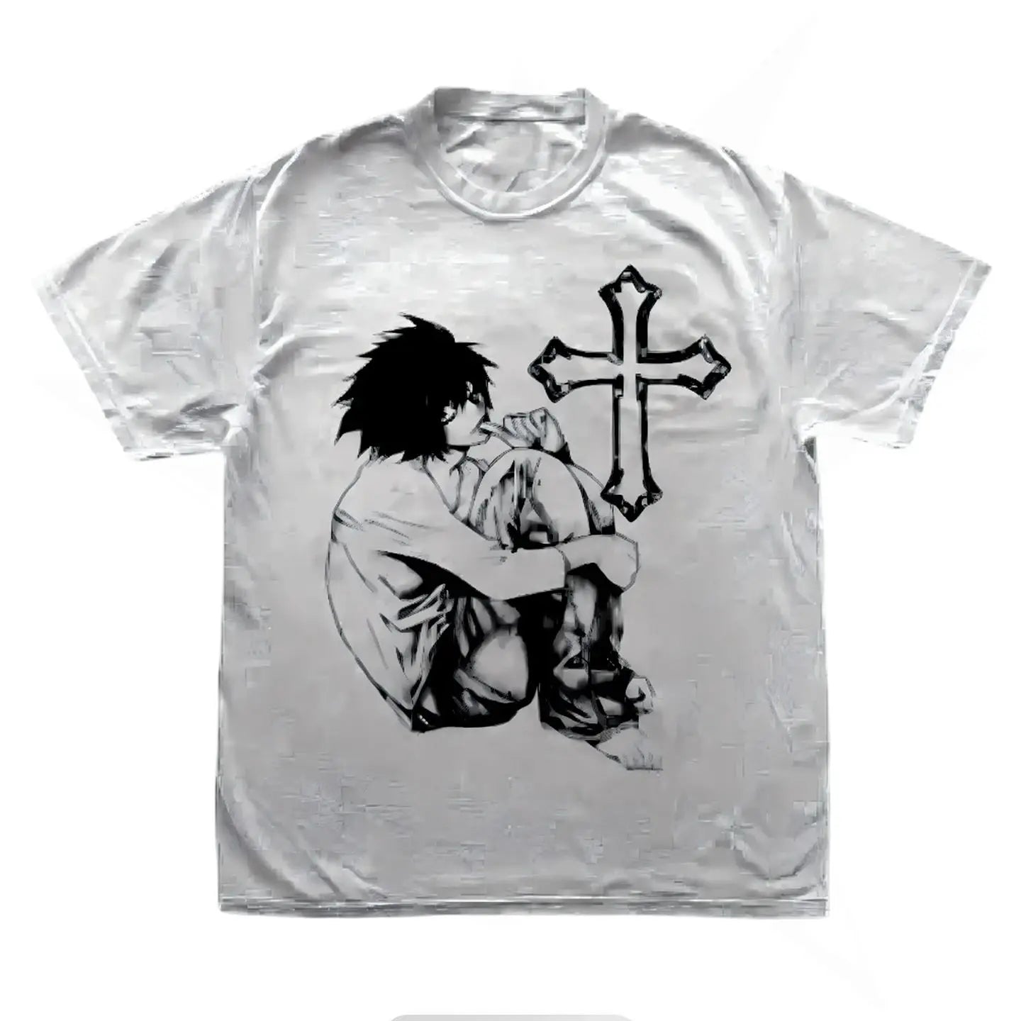 Harajuku Print Cotton Tops Gothic Aesthetic Y2K Top Vintage Short Sleeve T Shirt Skeleton Crucifixion Punk Streetwear Unisex
