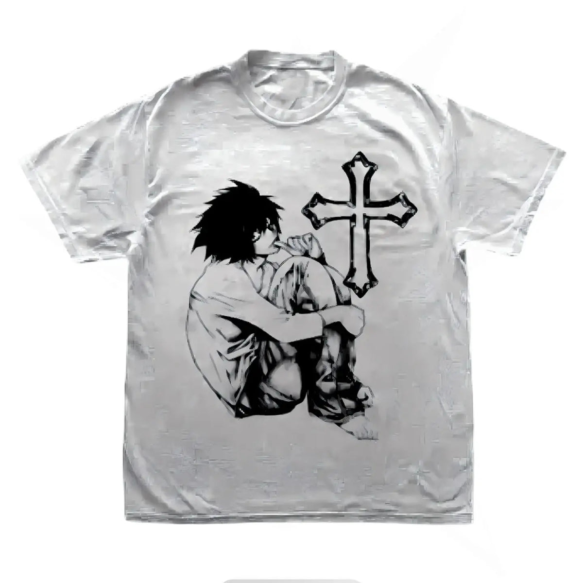 Harajuku Print Cotton Tops Gothic Aesthetic Y2K Top Vintage Short Sleeve T Shirt Skeleton Crucifixion Punk Streetwear Unisex