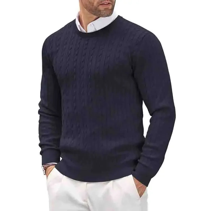 2026 New Men's Casual Sweater Round Neck Long Sleeve Knitted Sweater Diamond Pattern Fashion Versatile Top