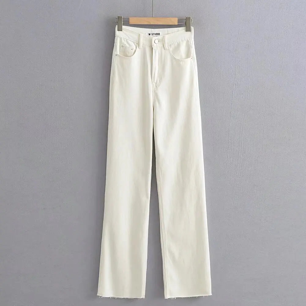 Women's High Waist Jeans 2025 Spring Fall Relaxed Straight Leg Raw Hem Floor-Length Vintage Inspired Daily Uniform