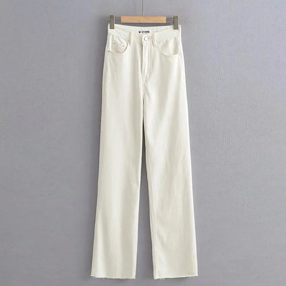 Women's High Waist Jeans 2025 Spring Fall Relaxed Straight Leg Raw Hem Floor-Length Vintage Inspired Daily Uniform