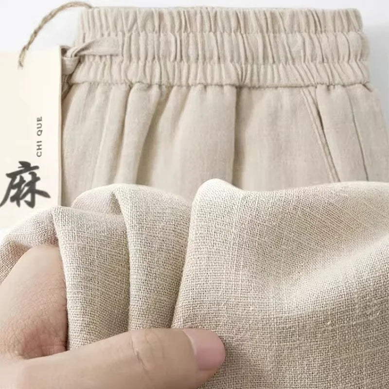 New Straight Casual Cotton Linen Pants Men Wide Leg Lightweight Baggy Cotton Sweatpants Male Sport Jogger Straight Work Trousers