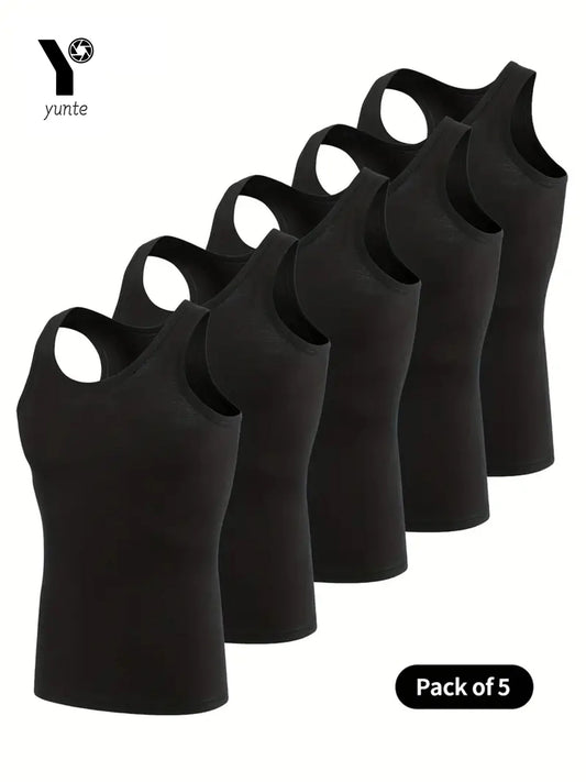 Men's Vest Black 5-Piece Breathable Quick-Drying Polyester Fiber Sports Vest Suitable for Gym Running and Training Casual Pure C