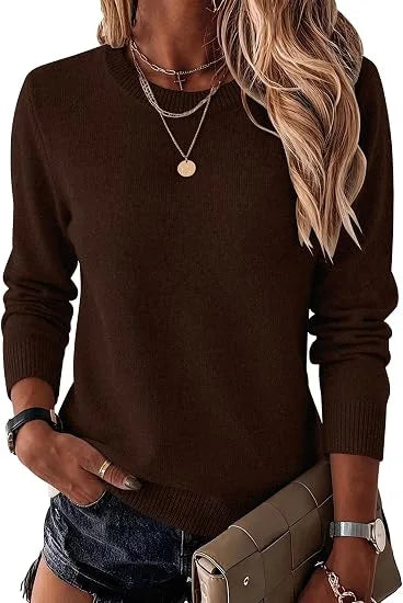 Women's Fashionable Wool Blend Sweater, Long-Sleeved with a Round Neck,
