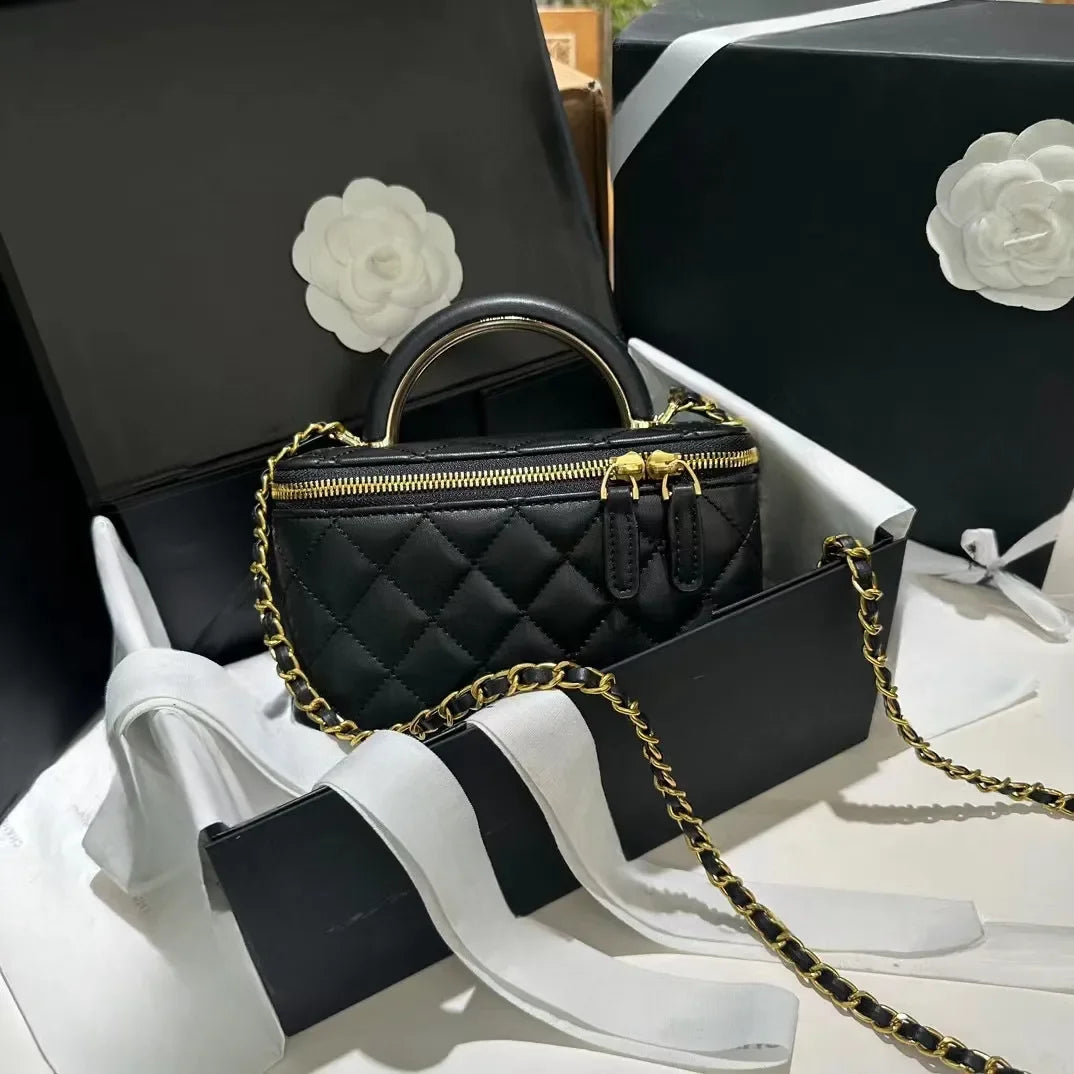 Channeled Bag Women designer makeup bag High Quality Sheepskin Diamond Lattice Handle Vanity Box Tote Bags Crossbody Shoulder Co