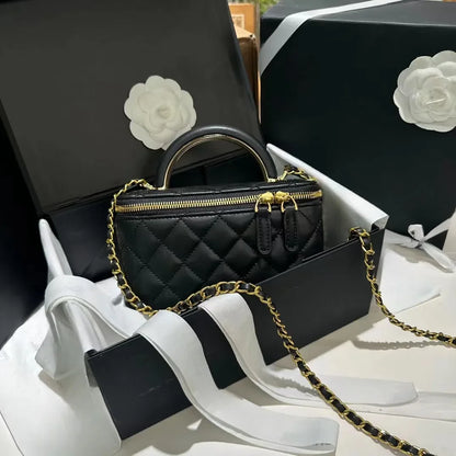 Channeled Bag Women designer makeup bag High Quality Sheepskin Diamond Lattice Handle Vanity Box Tote Bags Crossbody Shoulder Co