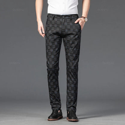 2024 New Men's Casual Plaid Pants Business Casual Slim Fit Black Blue Red Khaki Classic Style Trousers Male Brand Luxury Clothes