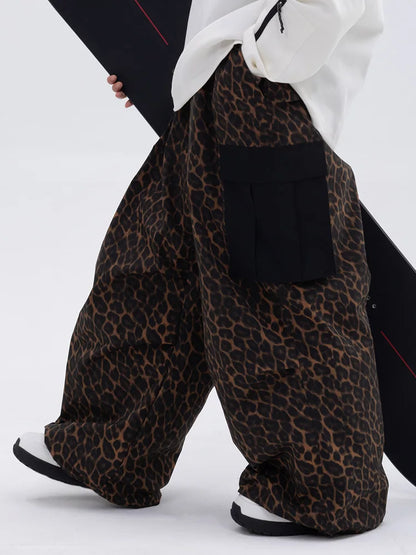 New Ski Pants Men's and Women's Outdoor Veneer Windproof Waterproof Warm Leopard Print Loose Slip